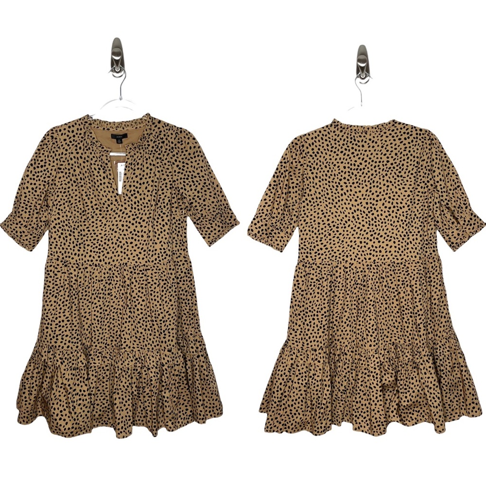 J. Crew | NWT Ruffleneck Tiered Popover Dress in Leopard Dot XS